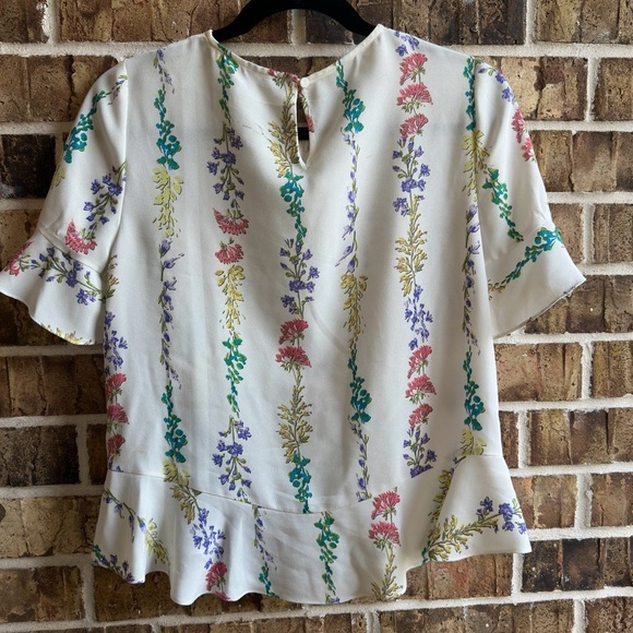 BCBGMaxAzria White Flutter Sleeve Blouse with Ruffled Details - Picture 8 of 10